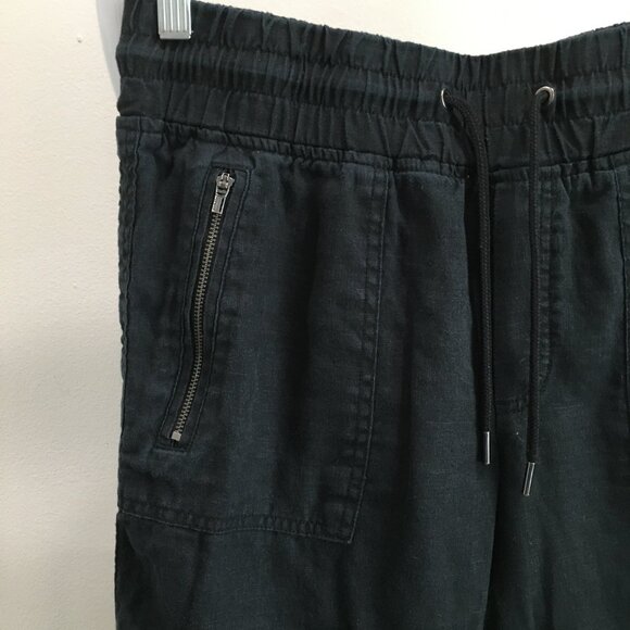 ATHLETA Black CABO 100% Linen Drawstring Waist Zip Pocket Mock Fly Jogger Pant - Picture 6 of 11
